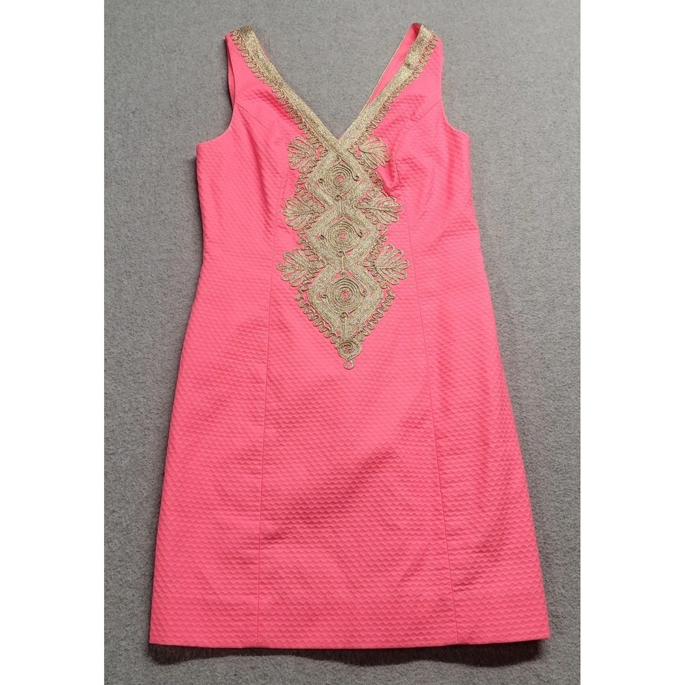 Lilly Pulitzer Dress Moroccan Style Coral With Gold Trim Women's Size 0 Beach